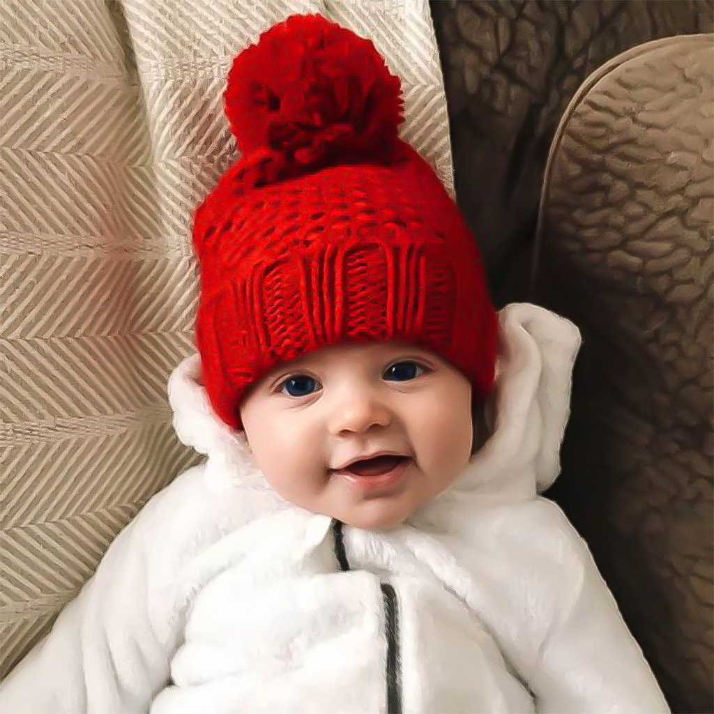 European and American ins new baby knitted pullover cap children's autumn and winter fur ball warm cap baby wool hat