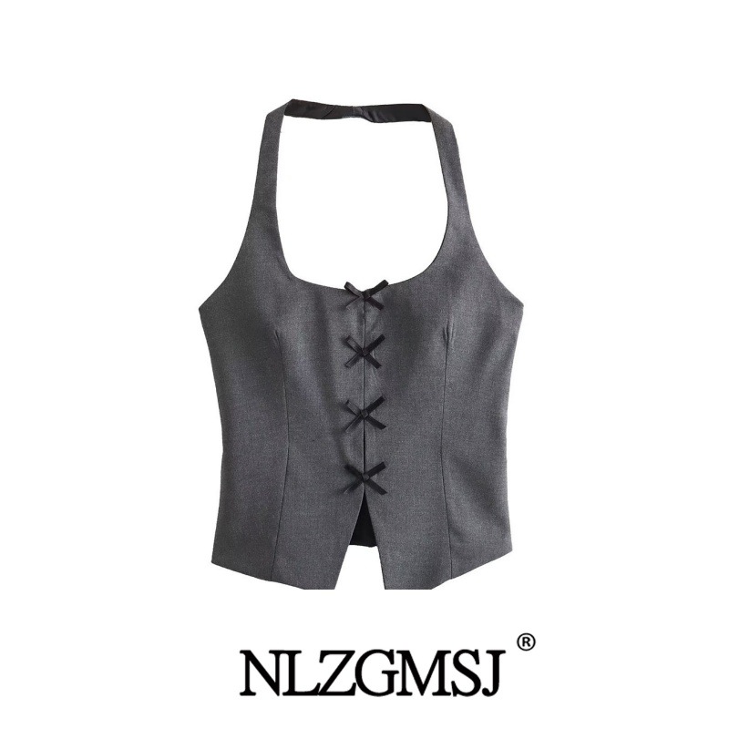 2023 autumn new women's clothing European and American style bow decoration neck collar top 9094 536 802