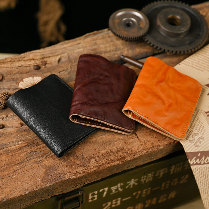 Vintage Vegetable Tanned Cowhide Men's Wallet Top Layer Pure Leather Old Pleated Wallet Simple Vertical Versatile Wallet