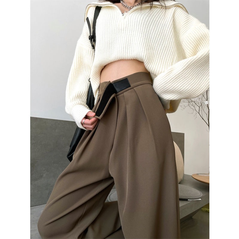 079 Wide-Leg Pants for Women in Spring and Summer High-Waisted Straight Pants for Small People Loose Casual Floor-Length Suit Pants Pants