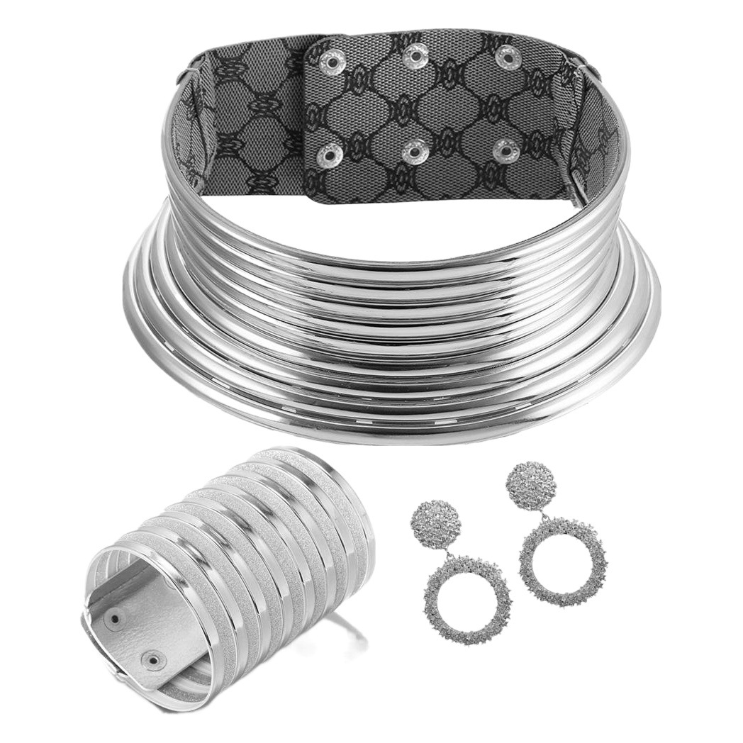 European and American Exaggerated Collar Bracelet Earrings Three-Piece Set Amazon Popular Choker African Tribal Necklace Jewelry