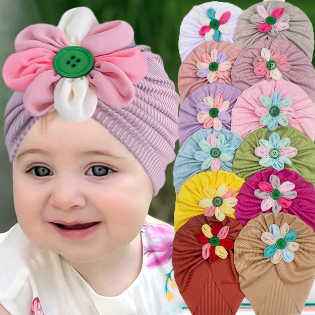 European and American New Baby Multicolor Mosaic Flower Pullover Cap Girls Soft Stretch Indian Cap Baby Hat