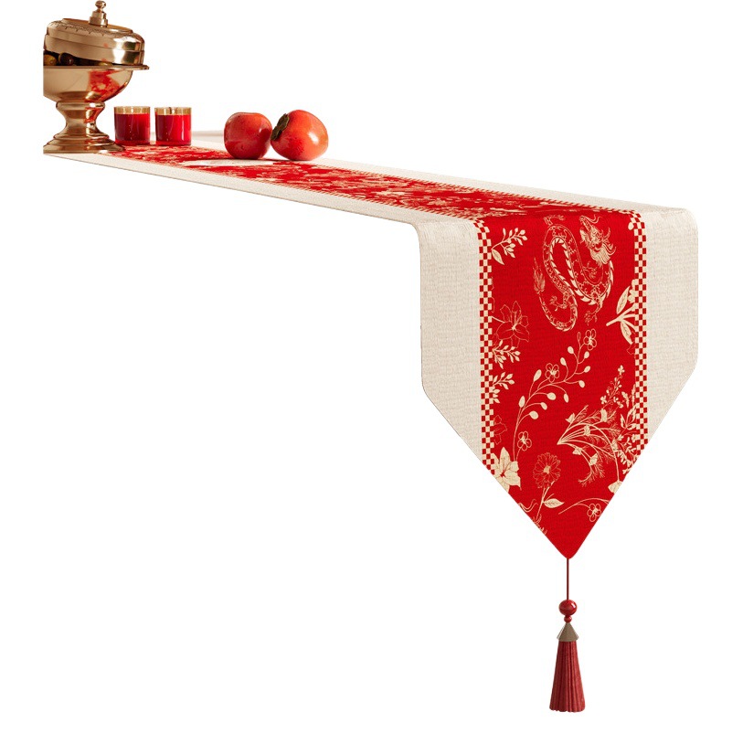 American New Year table runner red festive atmosphere tea table tablecloth spring festival New Year dining table middle strip decoration