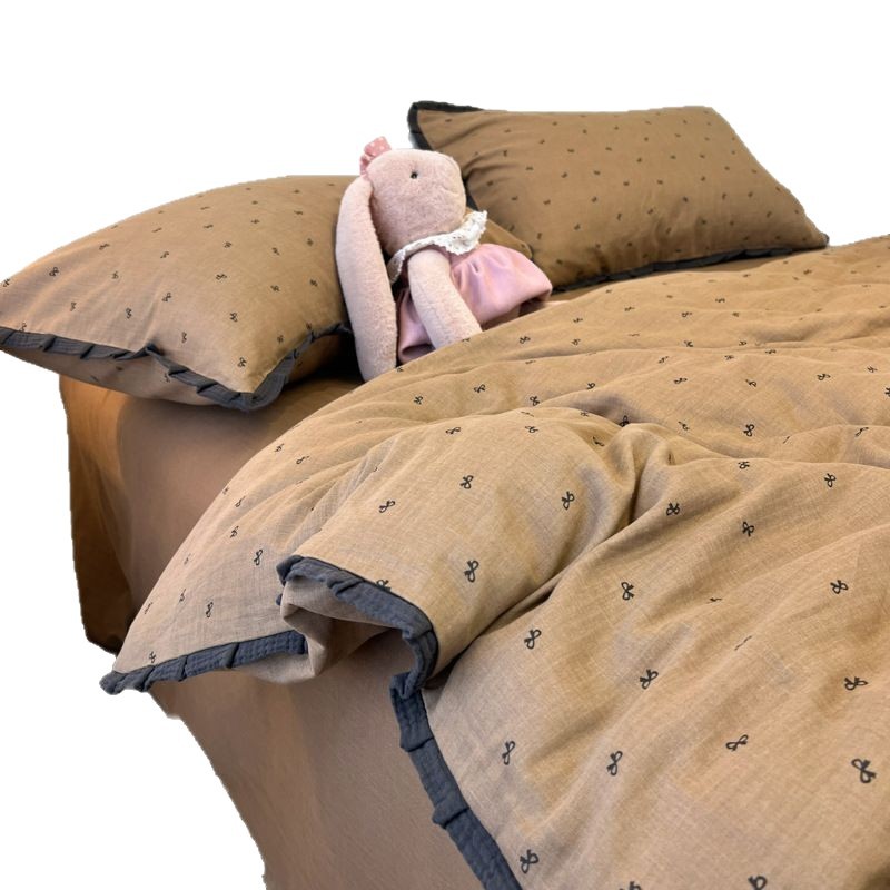 Picture of Class a French Bedding Four-Piece Set Pure Cotton Double-Layer Gauze Quilt Cover Bed Sheetss Summer Bed Bed Sheetss Dormitory Three-Piece Set 4