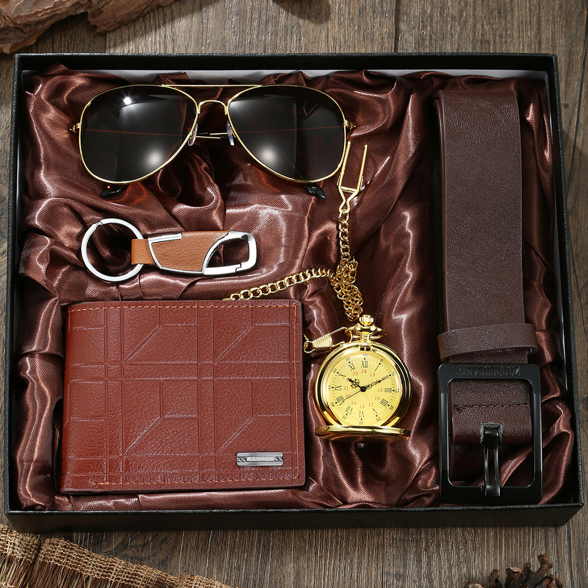 2025 Cross-border Explosions All-match Retro Memorial Quartz Pocket Watch Personalized Wallet Round Gold 5-piece Combination suit