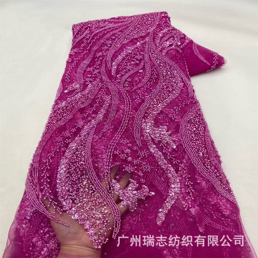 Picture of Spot European and American Bead Tube Embroidery Mesh Embroidery Sequin Embroidery Cloth Fashion Wedding Dress Fabric Beaded Lace