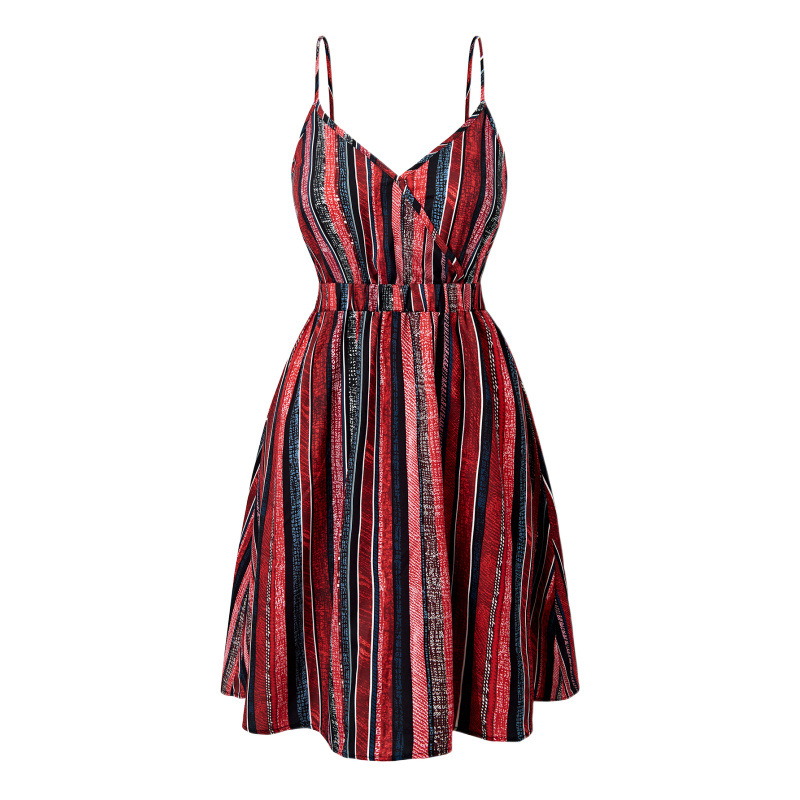 Picture of In-Stock Popular European and American Women's Dress 2025 Summer Striped Wrap V-Neck Spaghetti Strap Elastic Camisole Dress