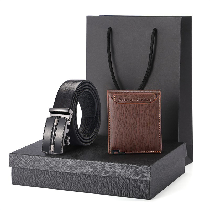 Picture of Gift Wallet Set Men's Belt Automatic Buckle Belt Top Layer Cowhide Business Cowhide Trousers Business Gift for Men