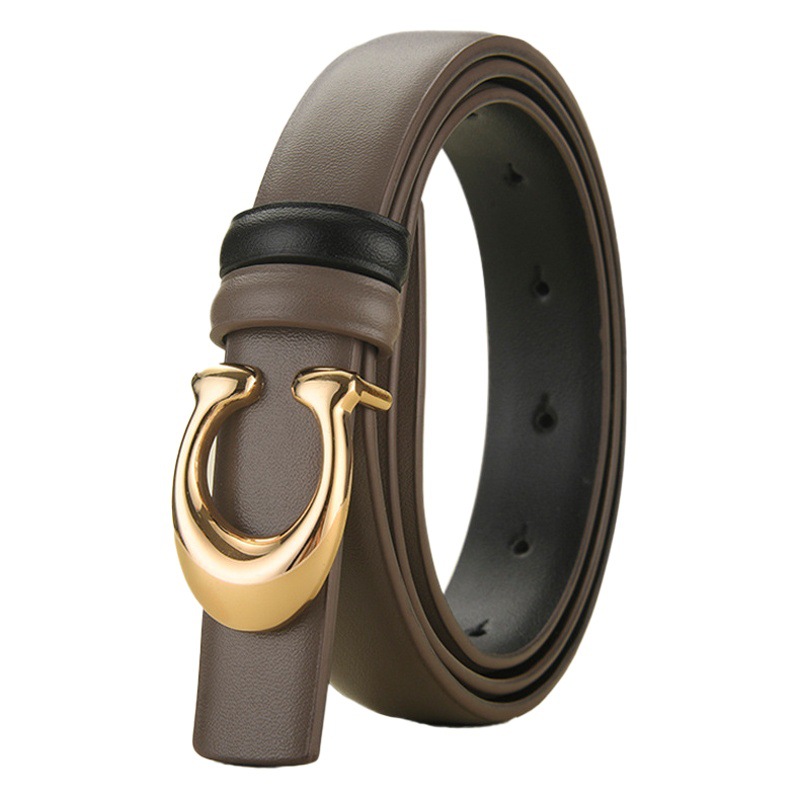 All-match genuine leather simple thin belt women's decorative high-end alloy smooth buckle waist decoration fashion light luxury belt wholesale