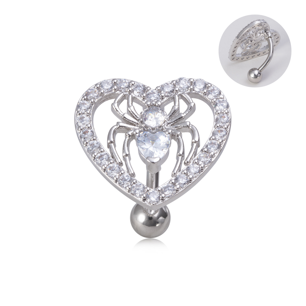 Love zircon Spider belly button ring Barb navel nail does not show pole European and American fashion fashion cool peach belly button