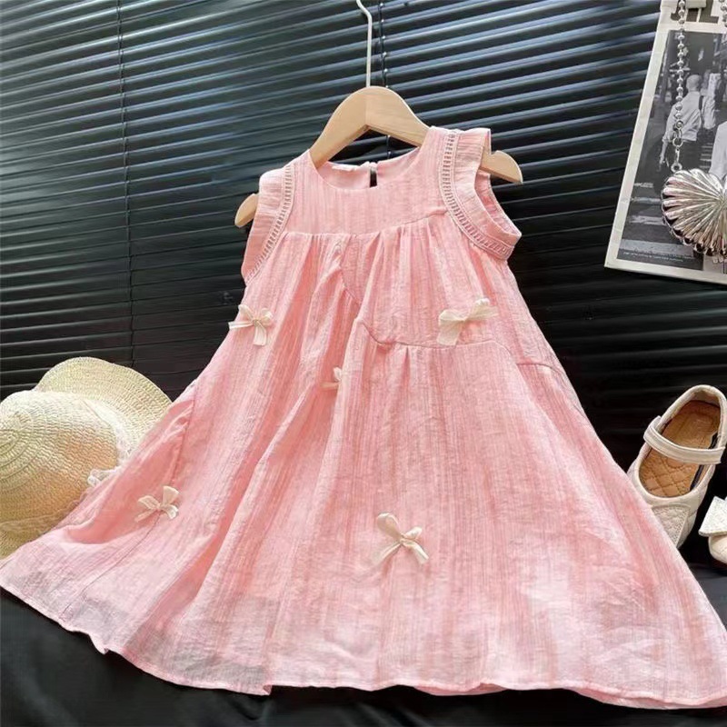 Picture of 2024 Summer New Girls' Summer Bow dress Stylish Children's Princess Dress Sleeveless Skirt