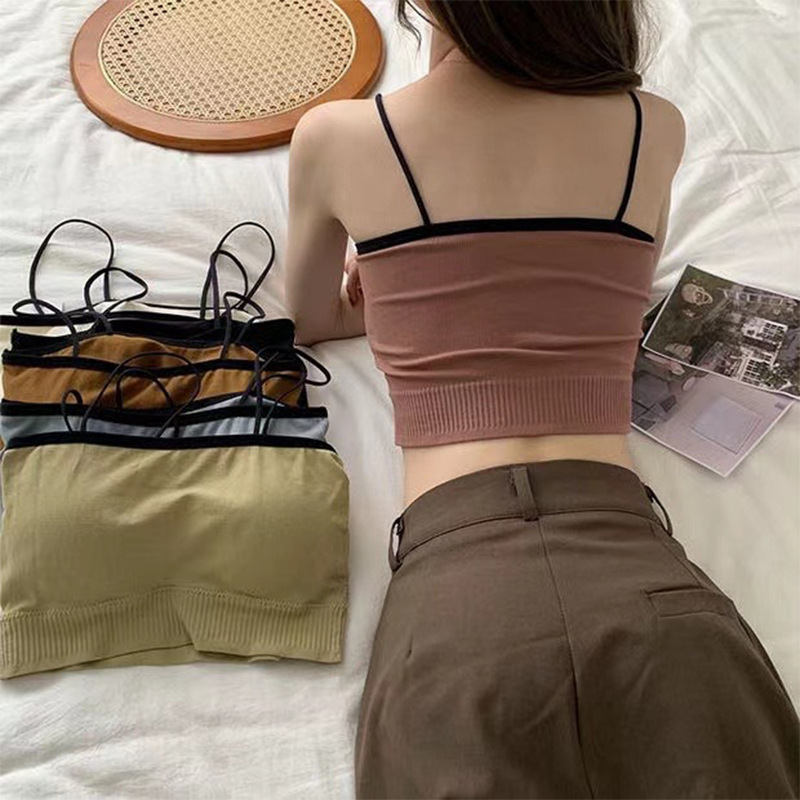 Color Matching Edge ins Beautiful Back One-Piece Wrap-in-One-Piece Tube Top Seamless Girls' Sling Base Vest Anti-running Light Underwear for Women