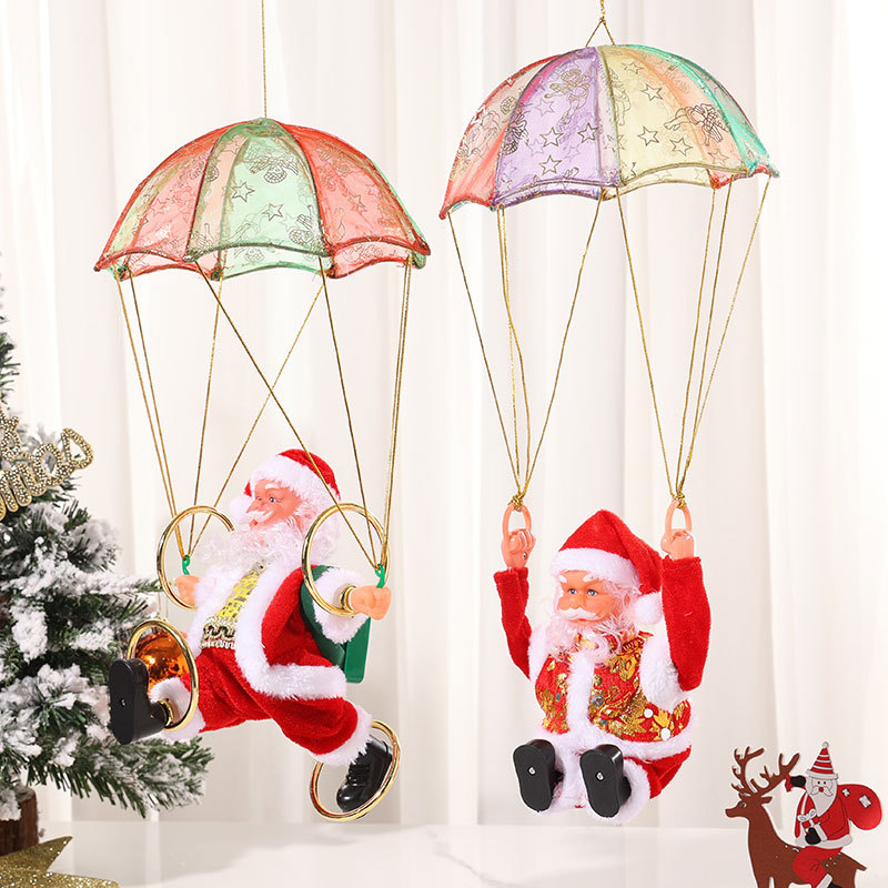 Creative ceiling hanging electric music parachute Santa Claus somersault dancing Christmas decoration gift