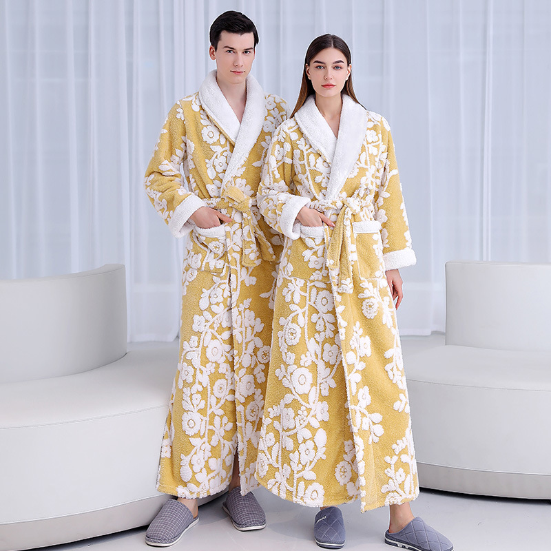 2022 Autumn and Winter New Thickened Lengthened Couples Bathrobe Fatty Foreign Trade Cross-border E-Commerce Home Clothes Flannel Nightgown