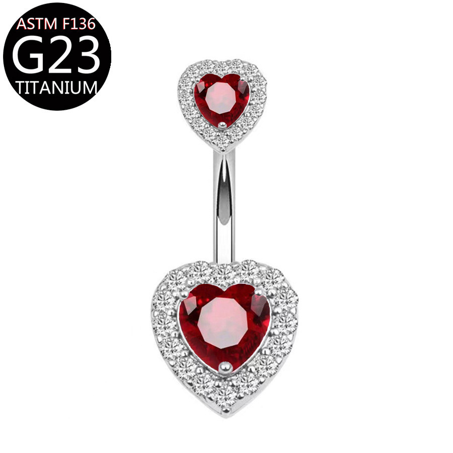 Picture of F136 Titanium Alloy Navel Ring Heart-Shaped Zircon Navel Ring G23 Piercing Jewelry Heart Navel Ring
