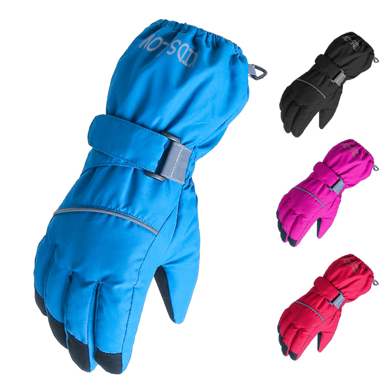 Factory spot Winter Children's finger warm gloves solid color windproof waterproof wear-resistant five-finger outdoor ski gloves