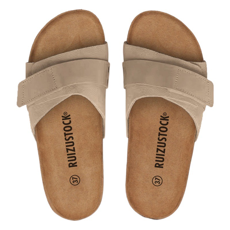 RUIZUSTOCK spring and summer new men's cork flip-flops Korean men's beach shoes frosted students