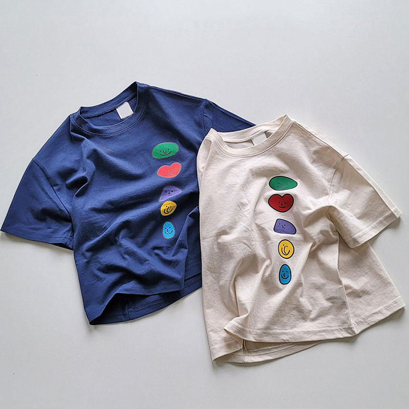 K-Style of Ins Summer Children's Clothing New Tops Cute Simple Casual Loose Boys and Girls Summer Cotton Short-Sleeved T-Shirts