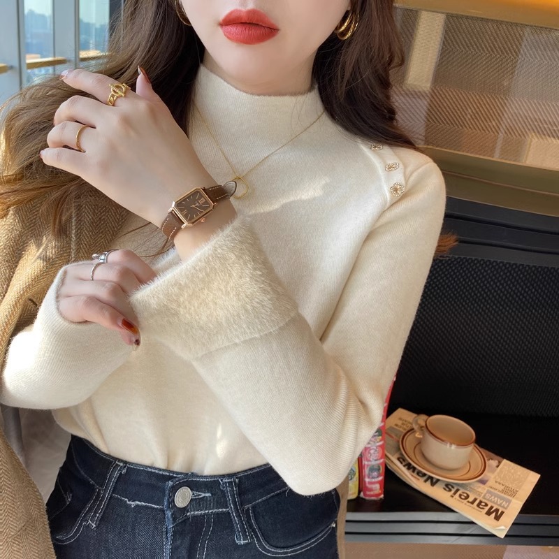 Picture of Women's Half Turtleneck Knitted Bottoming Shirt with Autumn and Winter Style All-In-One Velvet Sweater 2023 New High-Bottom Top