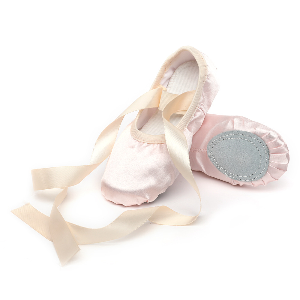 Picture of Ribbon ballet shoes toe indoor yoga practice shoes lace-up body shoes adult satin dance soft bottom two soles