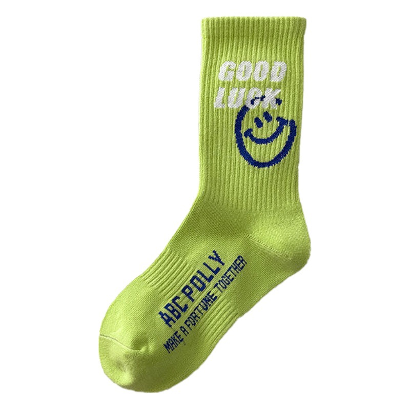 Japanese Sports Mid-barrel Personalized Smiling Face ins Trendy Street Fashion Men's Socks Women's Socks Trendy All-match Sports Socks