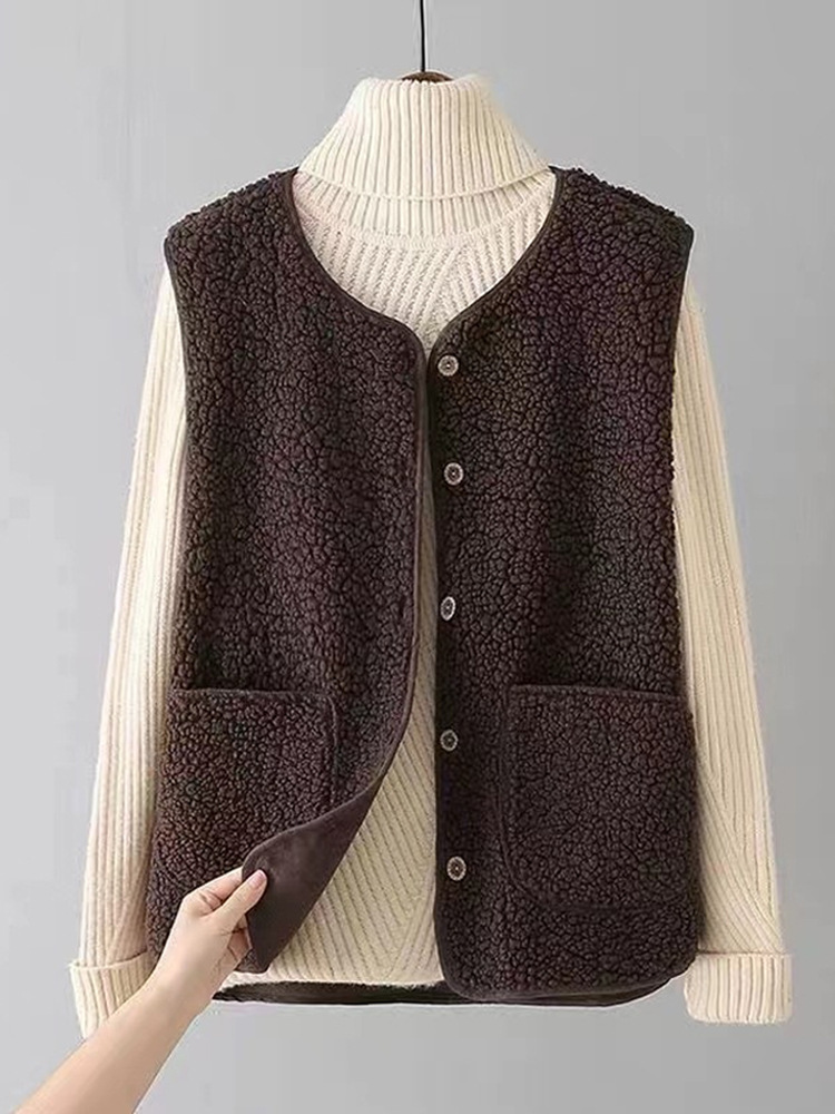 Picture of Lambswool Fleece Vest Jacket for Women, Early Autumn Fashion, Stylish Fur Integrated Outerwear Vest