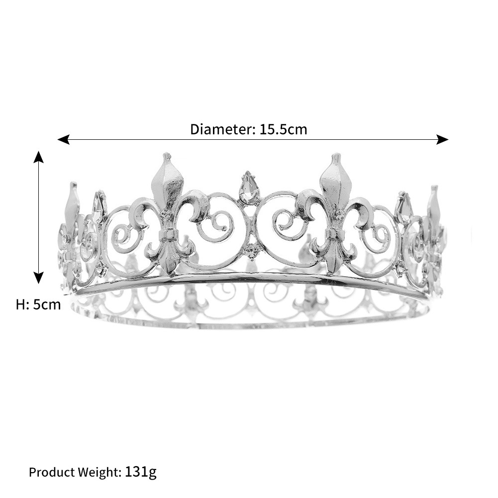 Picture of European and American classic jewelry vintage king crown round gold rhinestone alloy crown men's and women's party ball headdress
