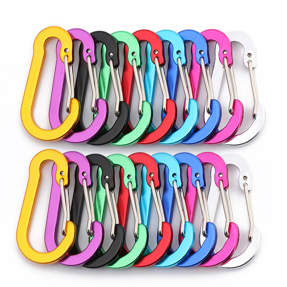 Multi-Color aluminum alloy steel wire No. 5 outdoor gourd-type carabiner backpack kettle hanging buckle flat spring buckle