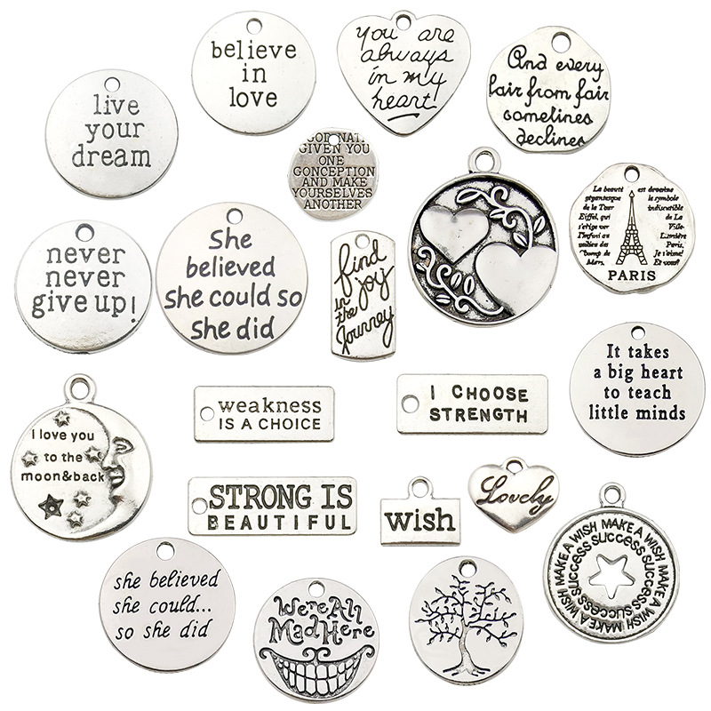 Picture of 20 Inspirational English Letter Pendants DIY Bracelets Necklaces Earrings Accessories Zinc Alloy Jewelry Pendants Silver