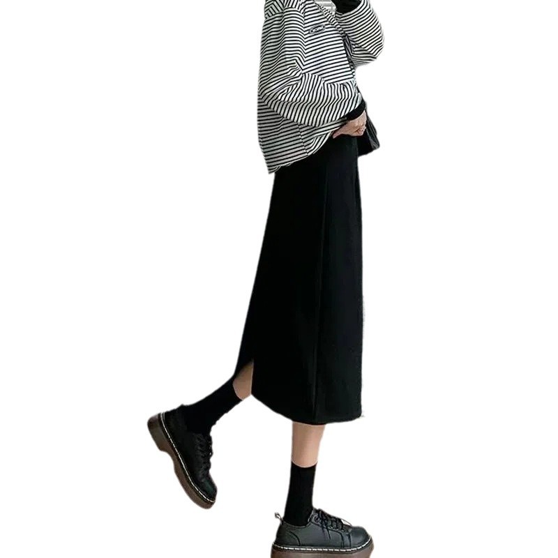 Picture of Autumn Black High Waist Split Skirt Women's Slim Look Workwear Skirt Suit A- Line Mid-Length Skirt Professional One-Step Skirt