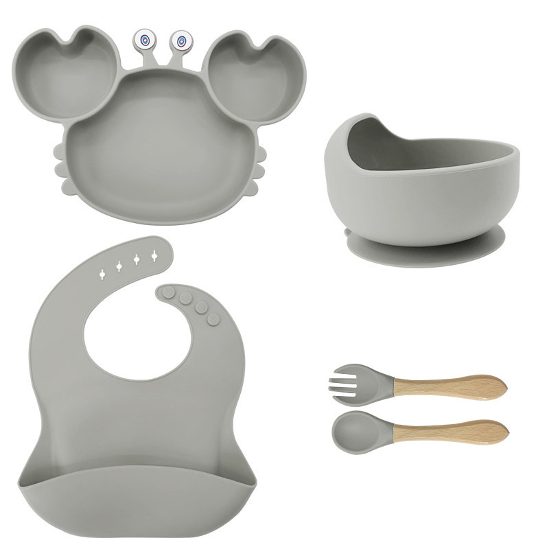 Picture of Baby silicone tableware crab plate suit food supplement bowl bib food grade tableware suit factory direct supply cross-border