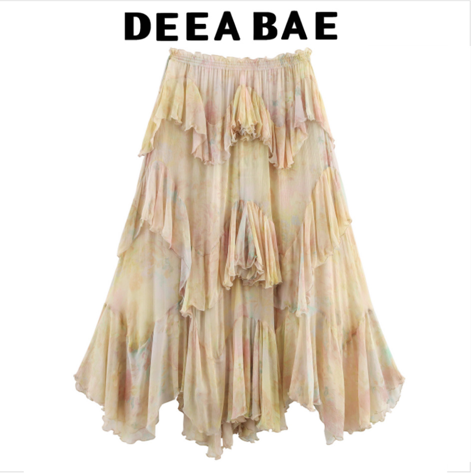 Deeabae Summer New Women's Casual Style Printed Layered Decorative Skirt for Women 3694/011