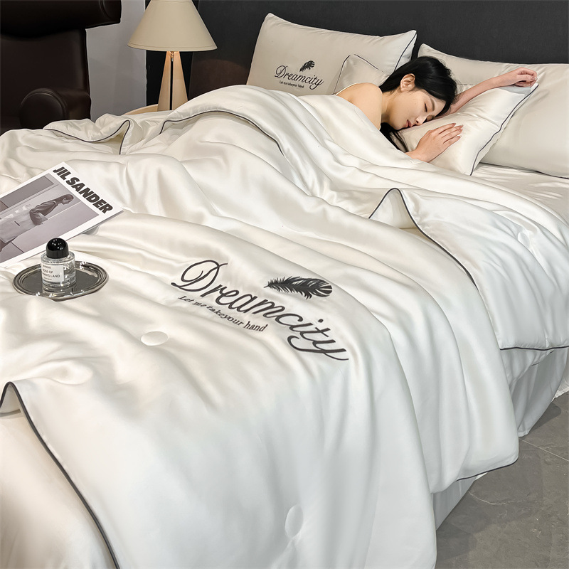 Picture of Class a Washed Ice Silk Summer Quilt Four-Piece Set of Summer Cool Quilt That Can Sleep Naked, Embroidered Air-Conditioned Quilt, Cool Silk Summer Thin Quilt