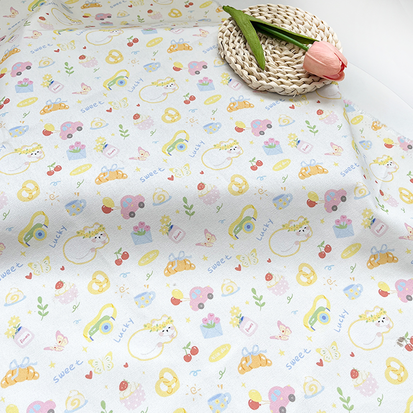 Balloon, Car, Flowers, Cat, Pure Cotton, Eight-Panel Canvas, 1.0m Price, Bag, Jacket, Vest, Handmade DIY Fabric
