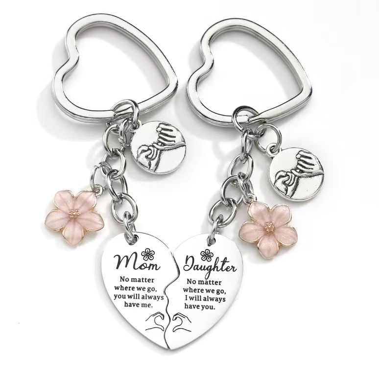 Picture of Mother's Day Love Keychain New SHORT BEST FRI Pendant Stainless Steel Spelling Heart Couple Necklace Gift