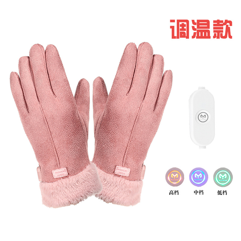 Picture of 2025 Winter Women's USB Heated Waterproof Suede Finger Gloves Electric Vehicle Outdoor Cycling Warmth Suitable