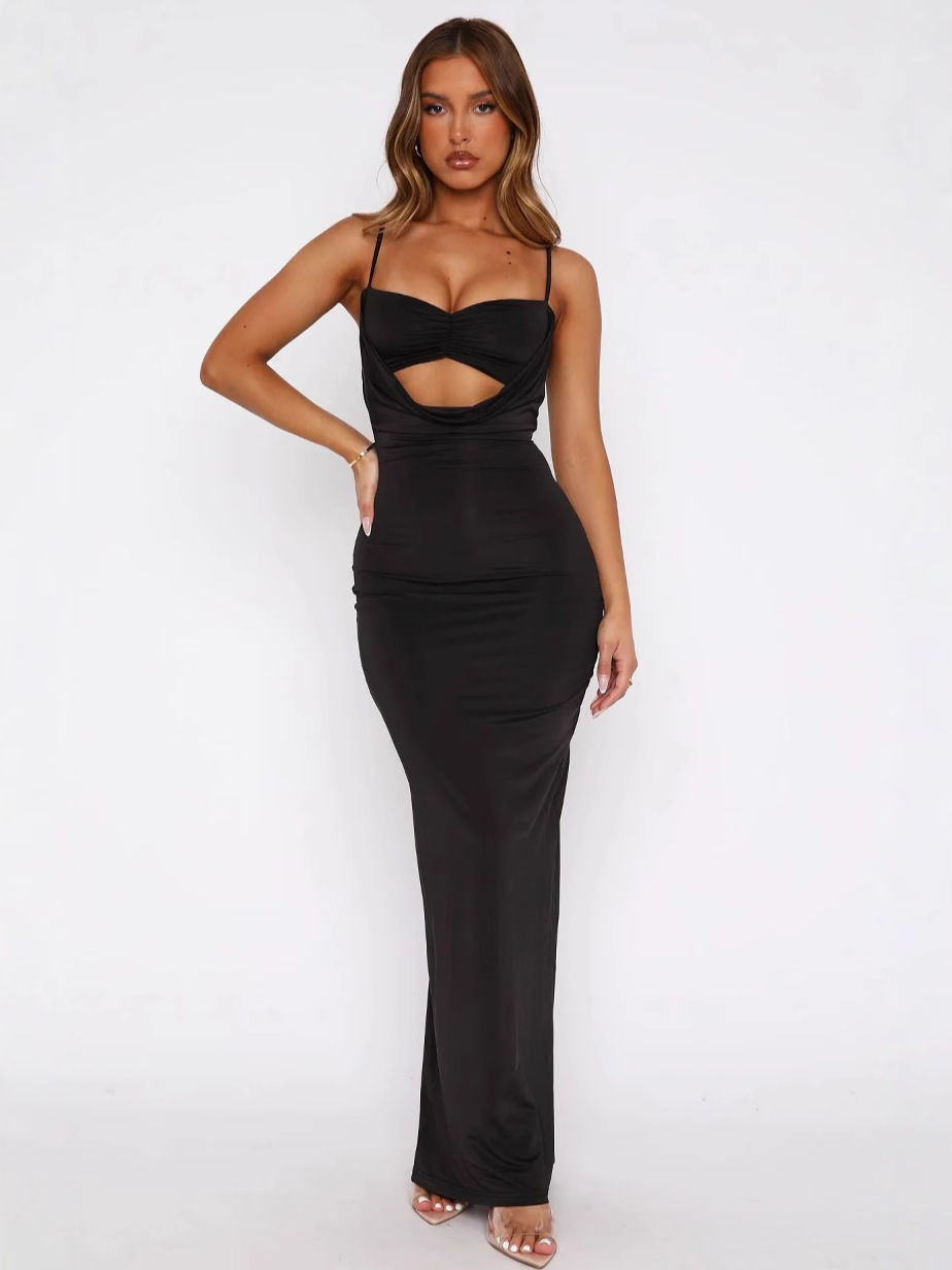 AYJ24L196 European and American Cross-border Women's Ladies Style Pure Color Lace-up Neck Sexy Hollow Sling dress