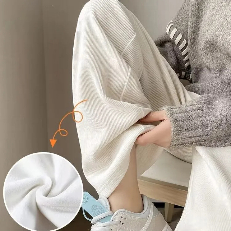 Picture of Pants Women's Spring Autumn and Winter 2023 New Wheat Ear Wide Leg Pants fleece-lined Straight High Waist Dumping Pants High-grade Chenille