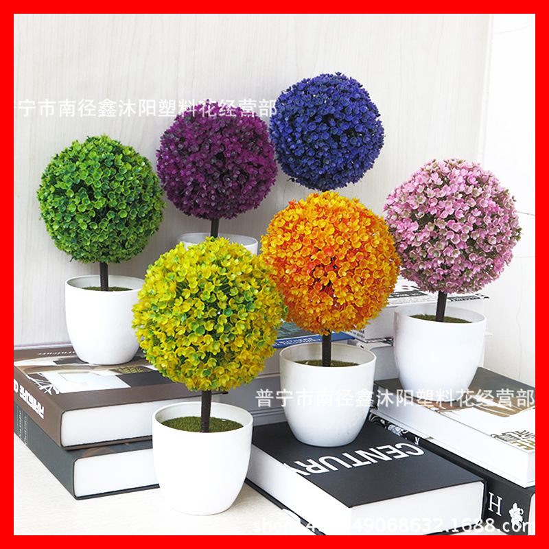 Desktop Simulation Plant Mini Grass Ball Bonsai Living Room Bedroom Desktop Decoration Plastic Flower Flower Sakura Snow Ball