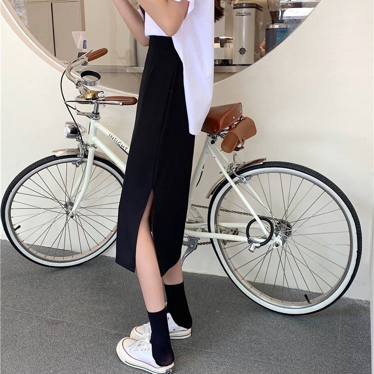 Picture of 2023 Summer A- shaped High Waist Skirt Women's One-step Split Hip Cover Slimming Mid-length Black Hip Skirt