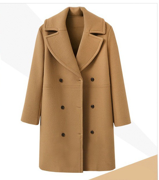Picture of European and American autumn and winter plus size cross-border women's woolen coat women's double-breasted long windbreaker woolen coat wholesale