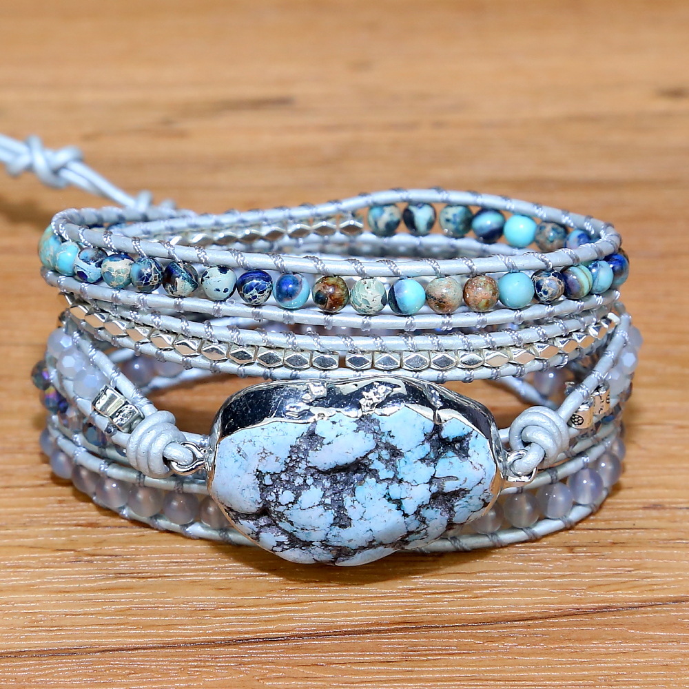 Picture of 2022 Amazon cross-border turquoise hand-woven multi-layer bracelet retro style bracelet for men and women