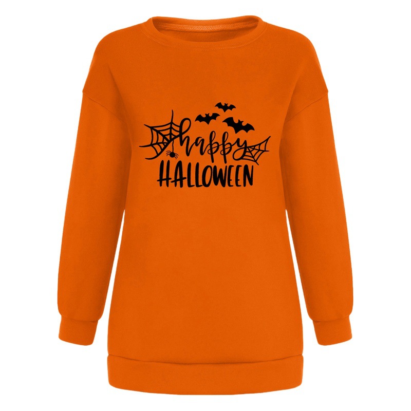 Autumn Cross-border Women's shirt New Shoulder Sleeve Happy Halloween Pattern Sweater Pullover Long Sleeve