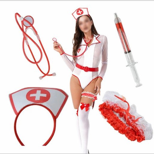 Cross-Border Halloween Props Nurse Uniform Set Headband Syringe Stethoscope Nurse Pen Leggings Dress up