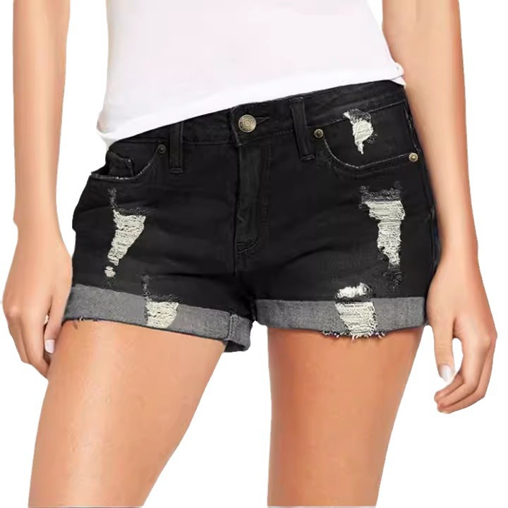 Picture of Cross-Border Supply European and American Foreign Trade Stretch Ripped Denim Shorts for Women