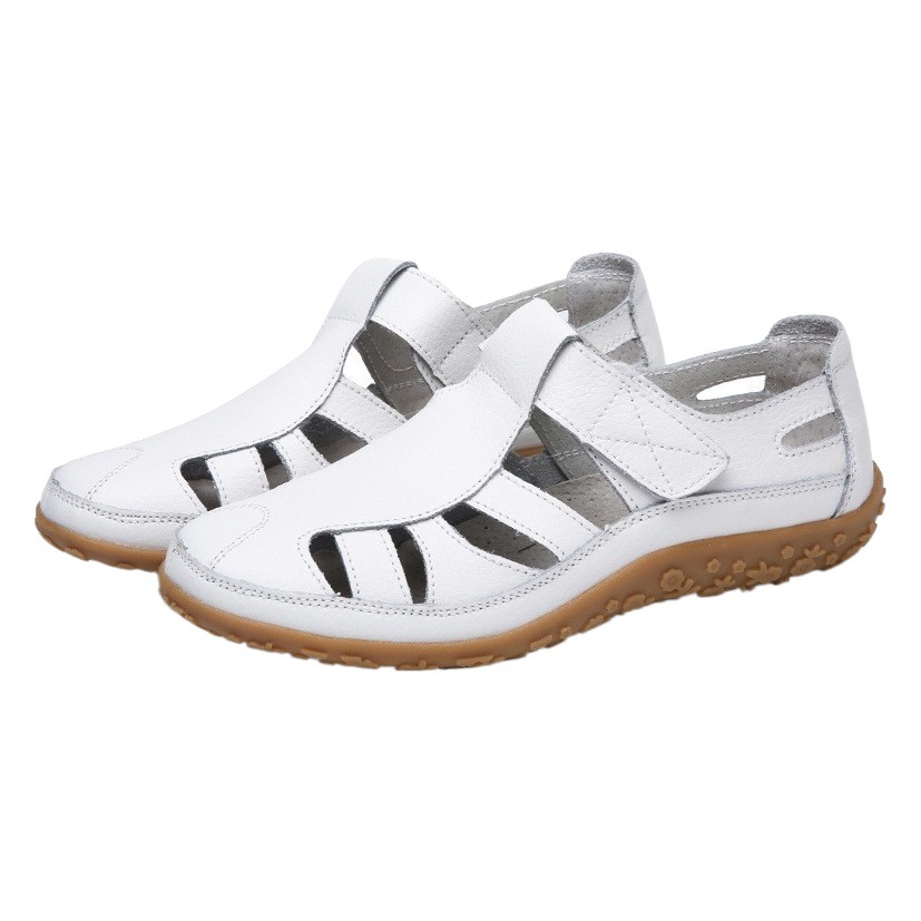 Original handmade retro leather sandals comfortable soft bottom mother shoes cowhide velcro casual women's shoes a generation of hair