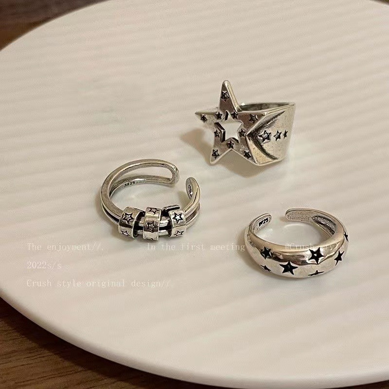 Picture of Dark series ~ five-pointed star metal open ring female niche design hip hop cold wind index finger ring couple ring