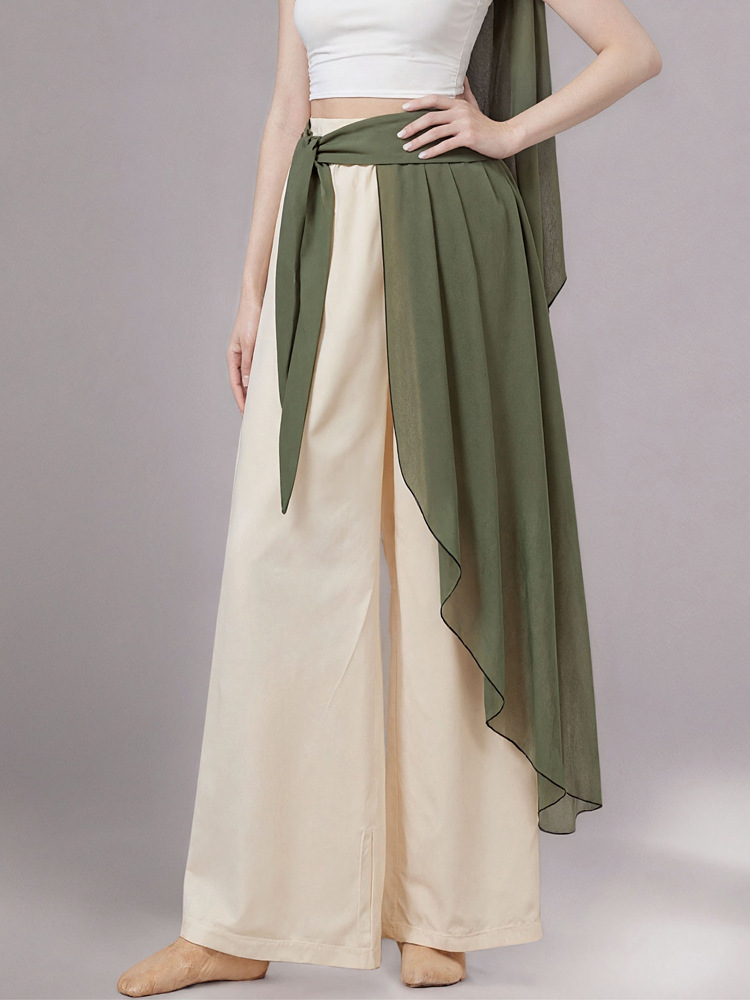 Classical dance practice wear, women's pants, flowing wide-leg pants, adult modern dance mesh pants, lace-up irregular skirt pants