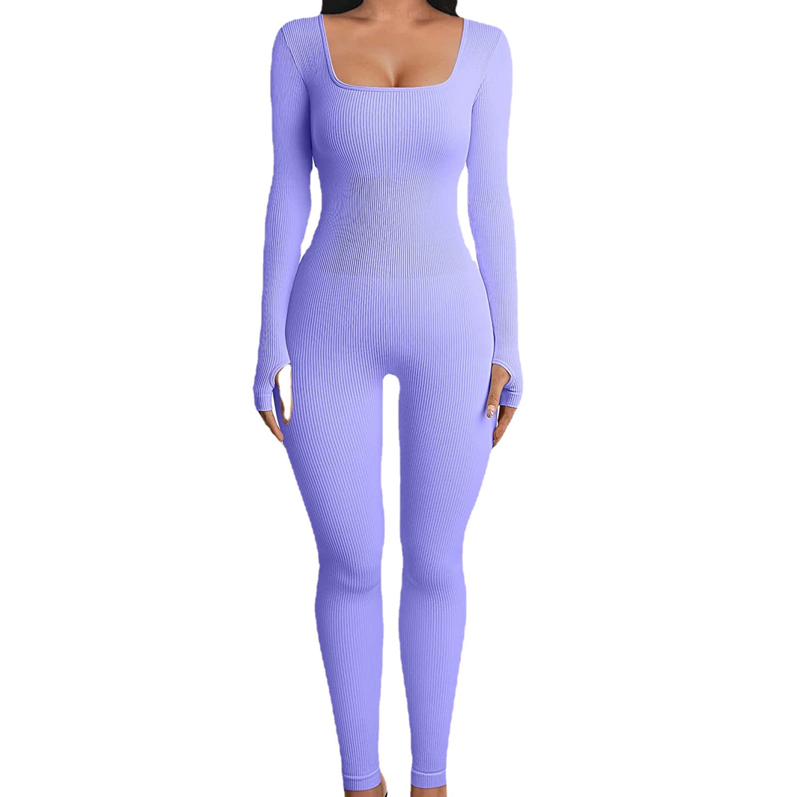 Picture of Amazon European and American Foreign Trade Women's Jumpsuit Autumn and Winter New Thread Square Collar Hip Slim Fit Sexy Jumpsuit