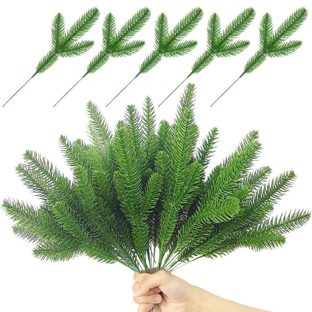 Artificial plant simulation pine branch cross-border dedicated for three-fork three-dimensional double-sided pine needle branch Christmas tree DIY decoration accessories